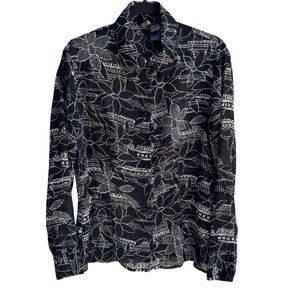 Bisou Bisou Michele Bohbot Vintage Y2K Semi Sheer Black Floral Polka Dot Blouse